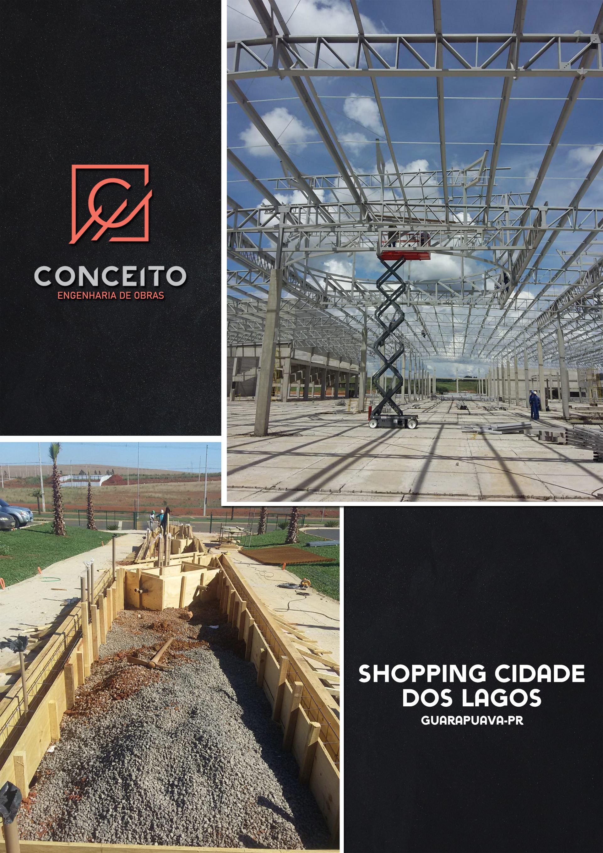 Uma colagem de fotos de um edifício em construção