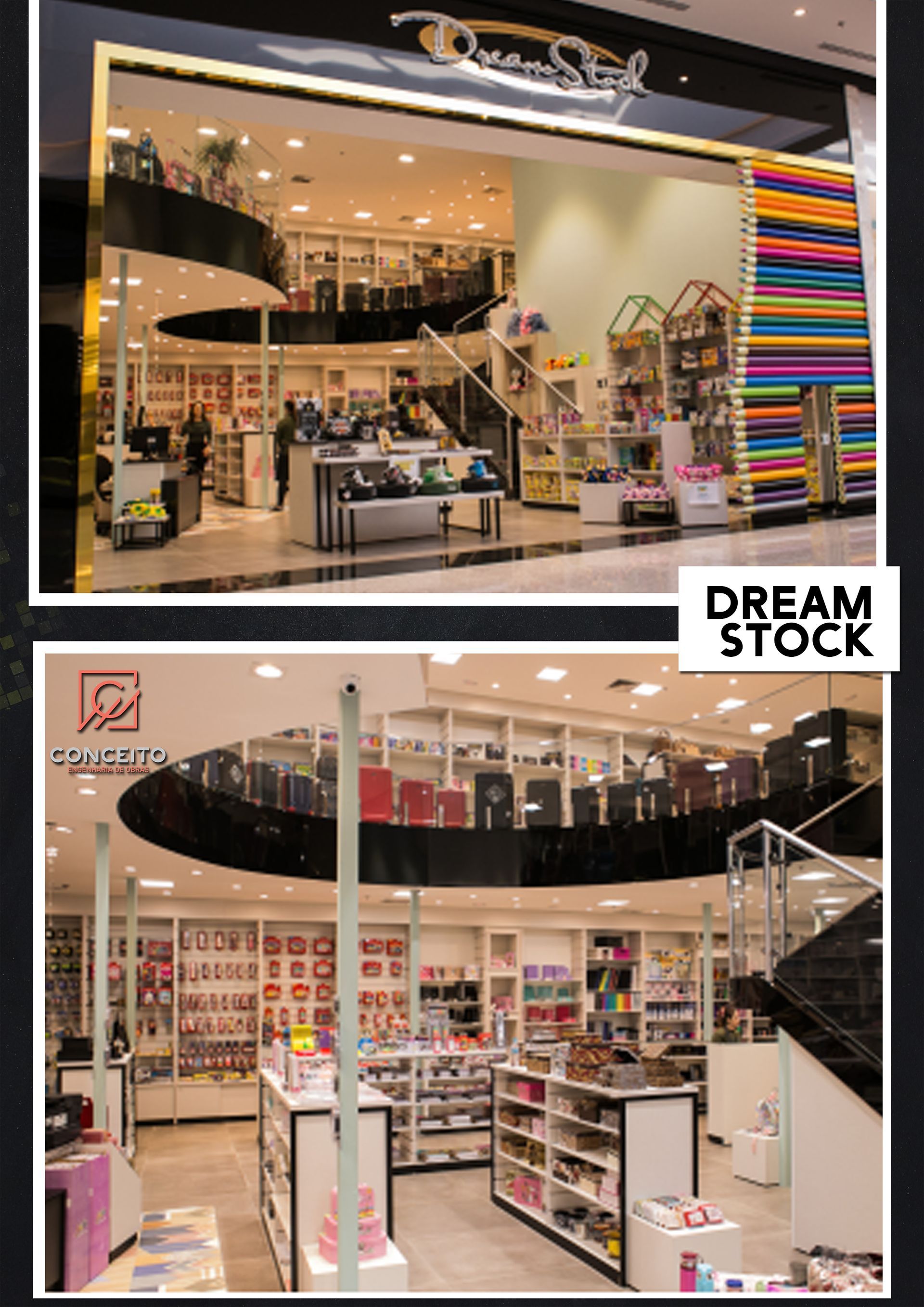 Duas fotos de uma loja com as palavras dream stock na parte inferior
