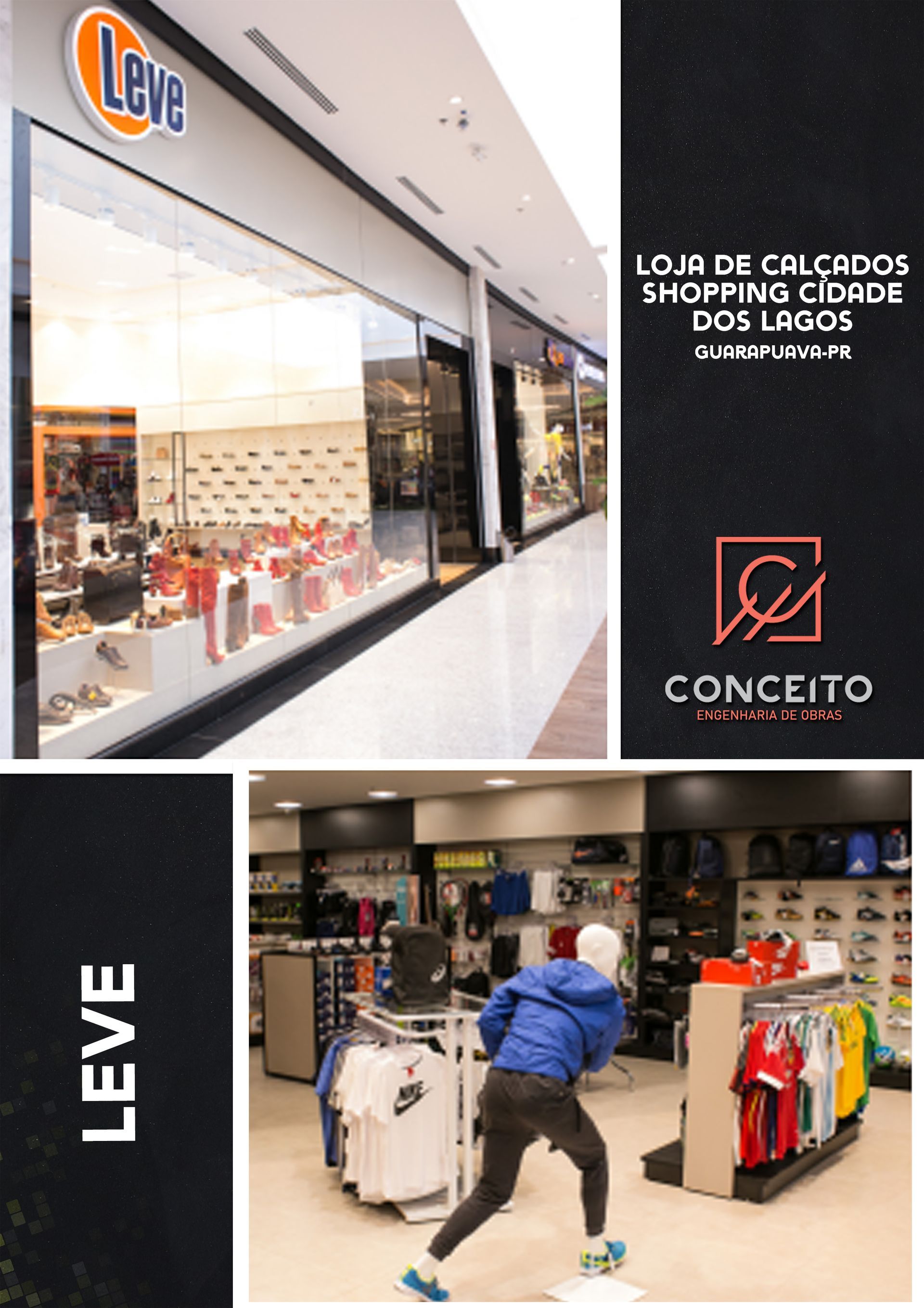 Uma colagem de fotos de uma loja chamada leve