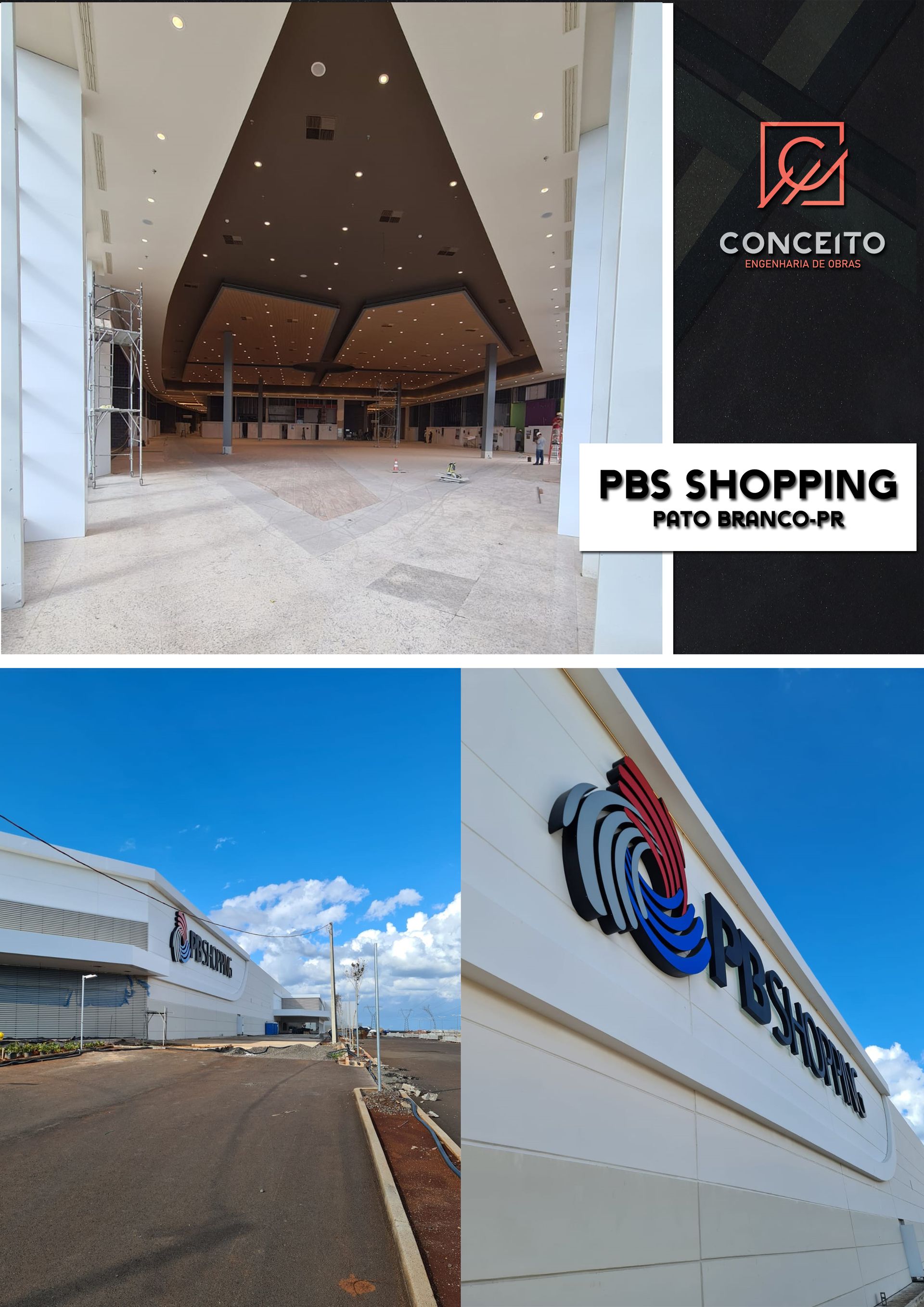 Uma colagem de fotos de um shopping center chamado pbs shopping