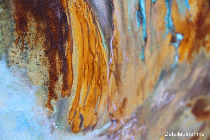 Gemälde „Sonata“ Maße: 120 x 100 cm, Tiefe 4,5 cm  Material: Acryl, Rost, blaue Patina auf Eisen-, Bronze- und Kupfer-Grundierung, Firnis  Malgrund: Leinwand auf Keilrahmen