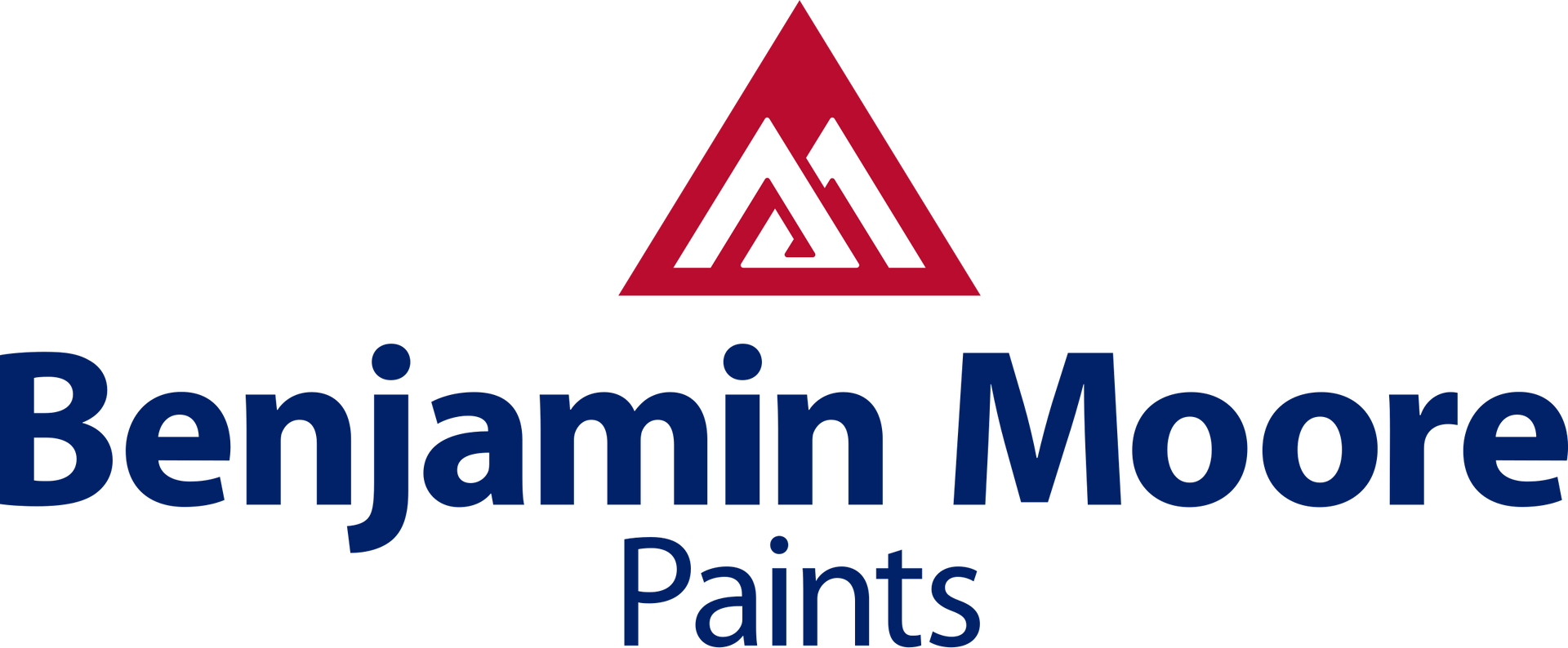 The logo for benjamin moore paints has a red triangle on it.