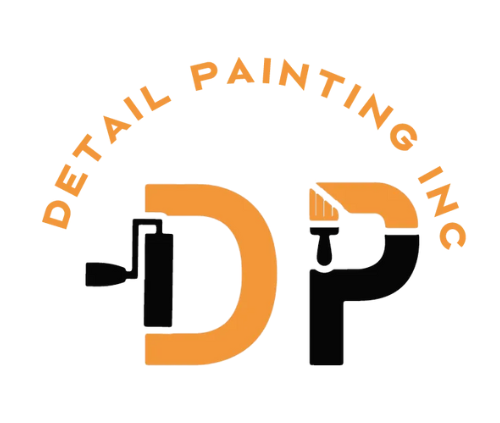 An orange and black logo for detail painting inc.
