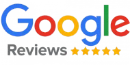 A google review logo with five stars on it.