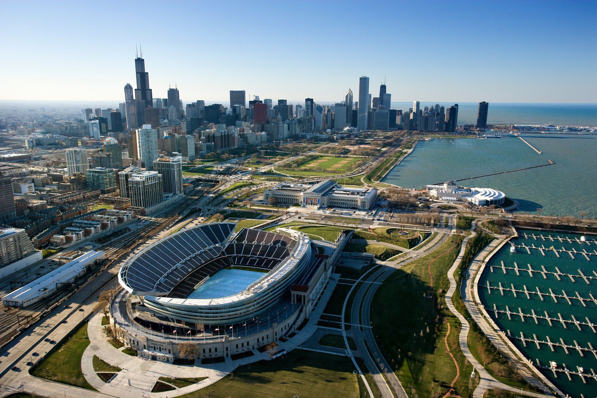 Aerial view of Soldier Field in Chicago