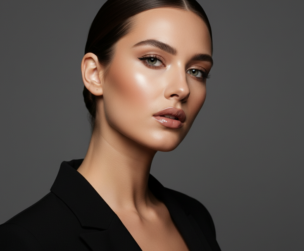 A smiling person with a perfectly contoured jawline after receiving non-surgical jaw contouring 