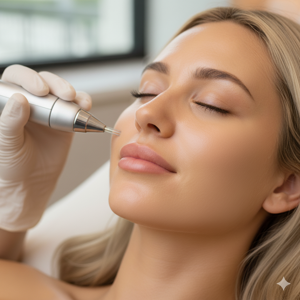 A client relaxing while receiving a professional micro needlin with PDGF treatment at Monaco Medspa 