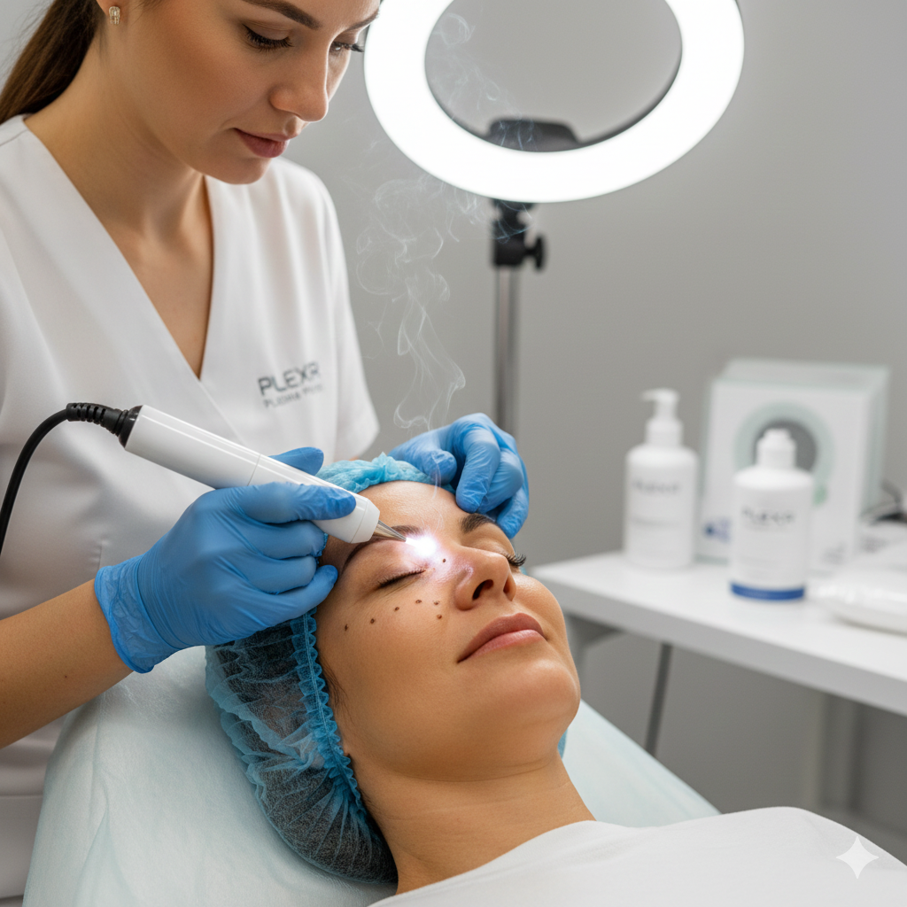 Woman getting Plexr Plasma Pen Eye treatmet at the best med spa in Miami, Monco MedSpa