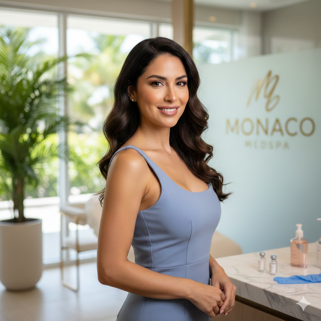 Woman after nonsurical nosejob done at Monaco Medspa the best med spa in Miami