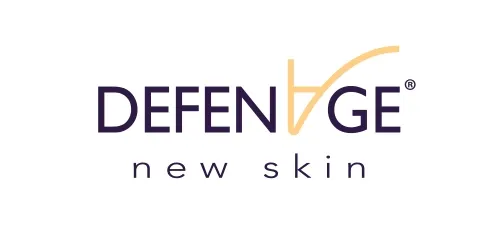 The defendge new skin logo is on a white background. Link to Contact page.