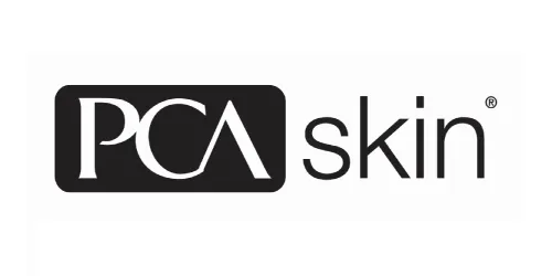 A black and white logo for pca skin on a white background. Link to Contact page.