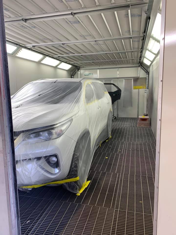 Car inside the Plastic Ready for Repaint — Panel Beaters in Winnellie, NT