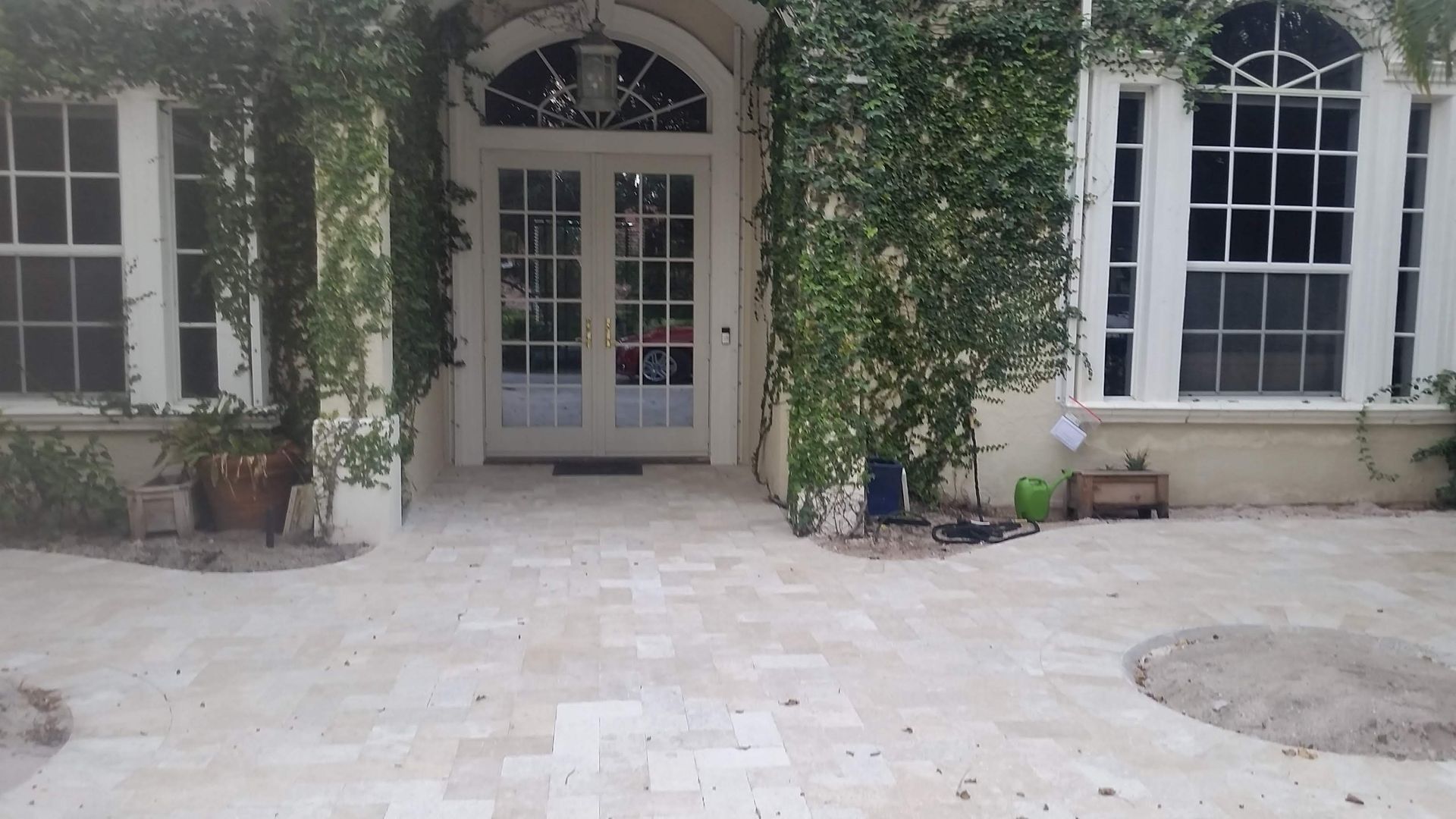 decorative stone paving in front yard