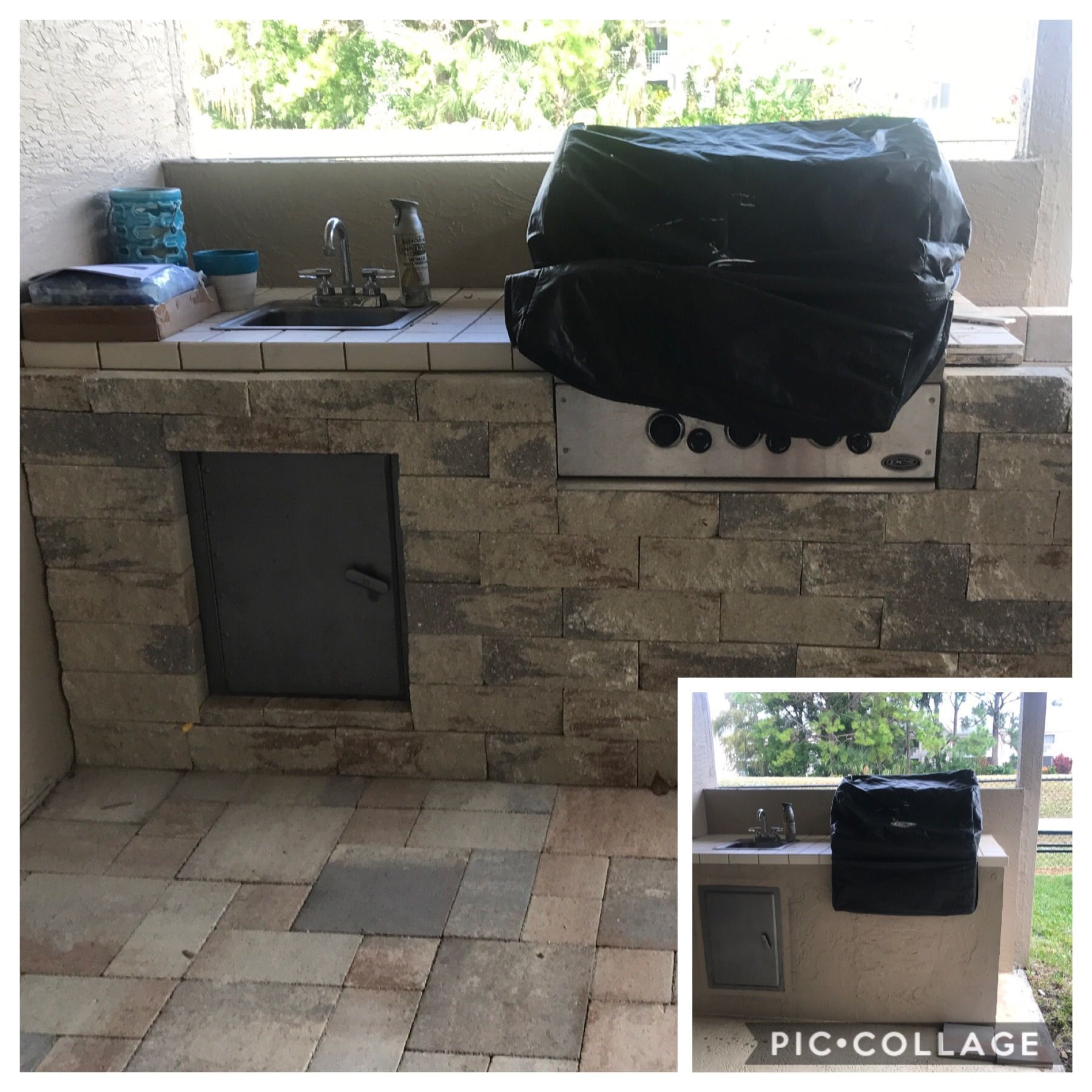 outdoor stone and tiled kitchen