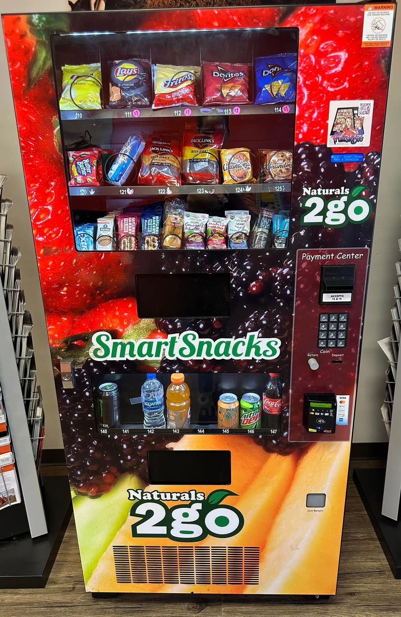 A full-view vending machine labeled 