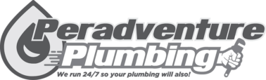 The peradventure plumbing logo is black and white