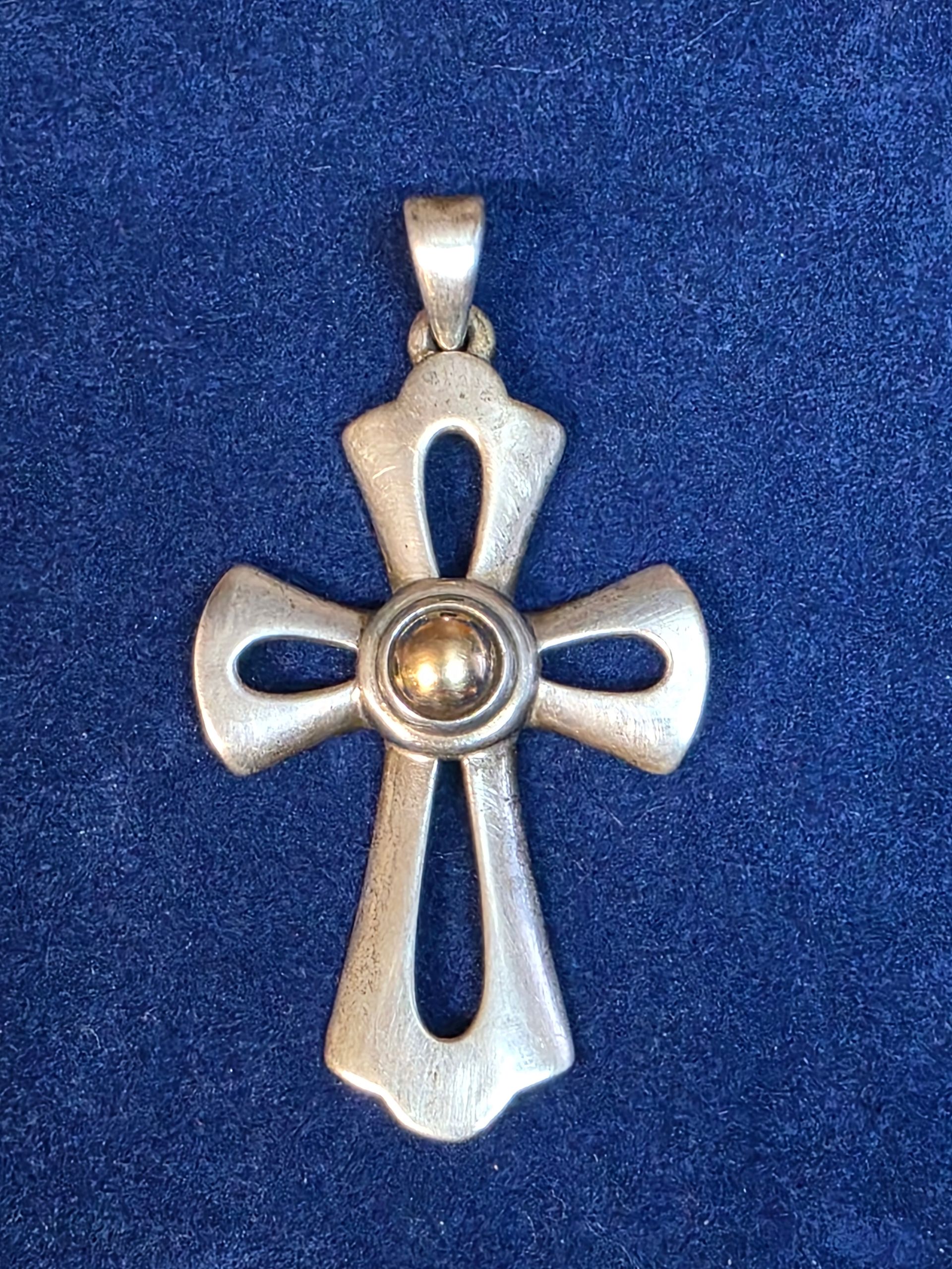 Retired Large James Avery Cross W/14k Gold Center 925 Sterling Silver