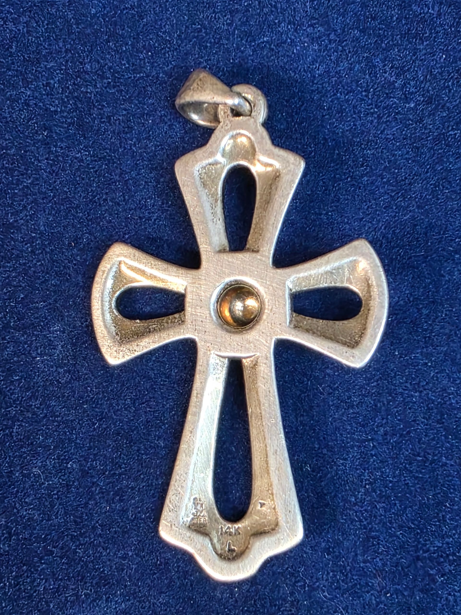 Retired Large James Avery Cross W/14k Gold Center 925 Sterling Silver