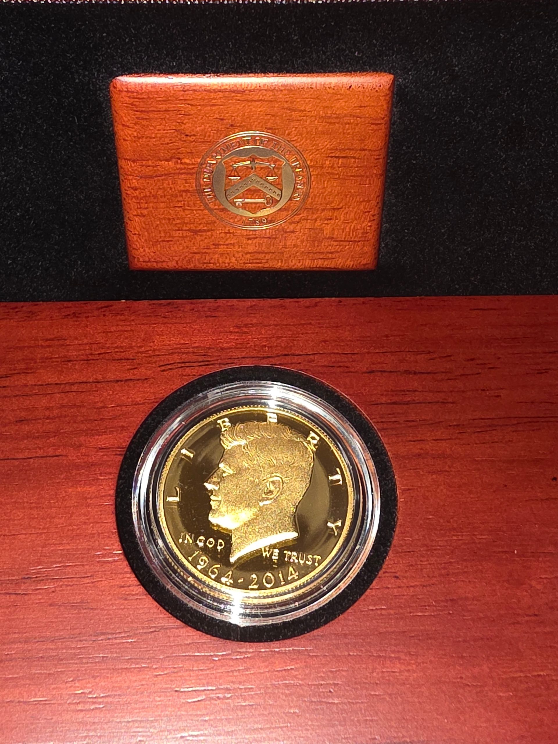 2014-W Proof 3/4-oz 50c Gold Kennedy Half Dollar 50th Anniversary Box & COA