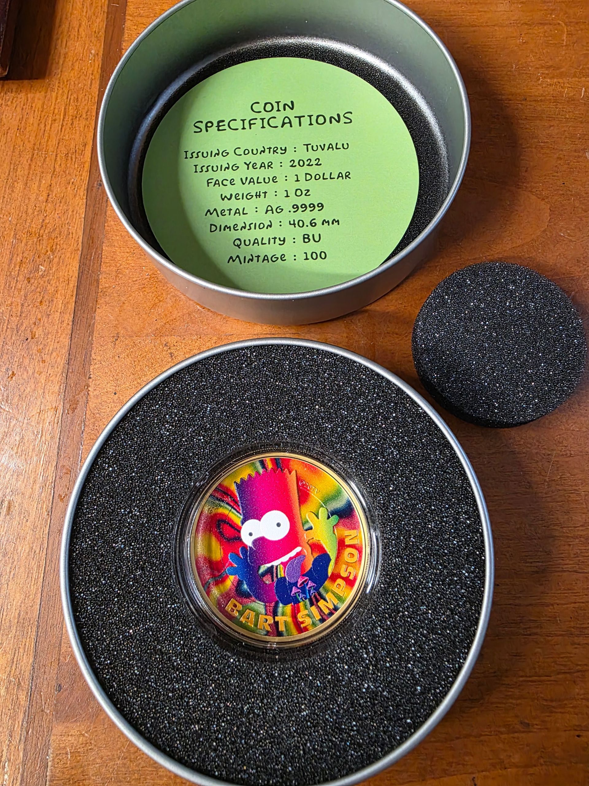 2022 BART SIMPSON TUVALU 1 DOLLAR