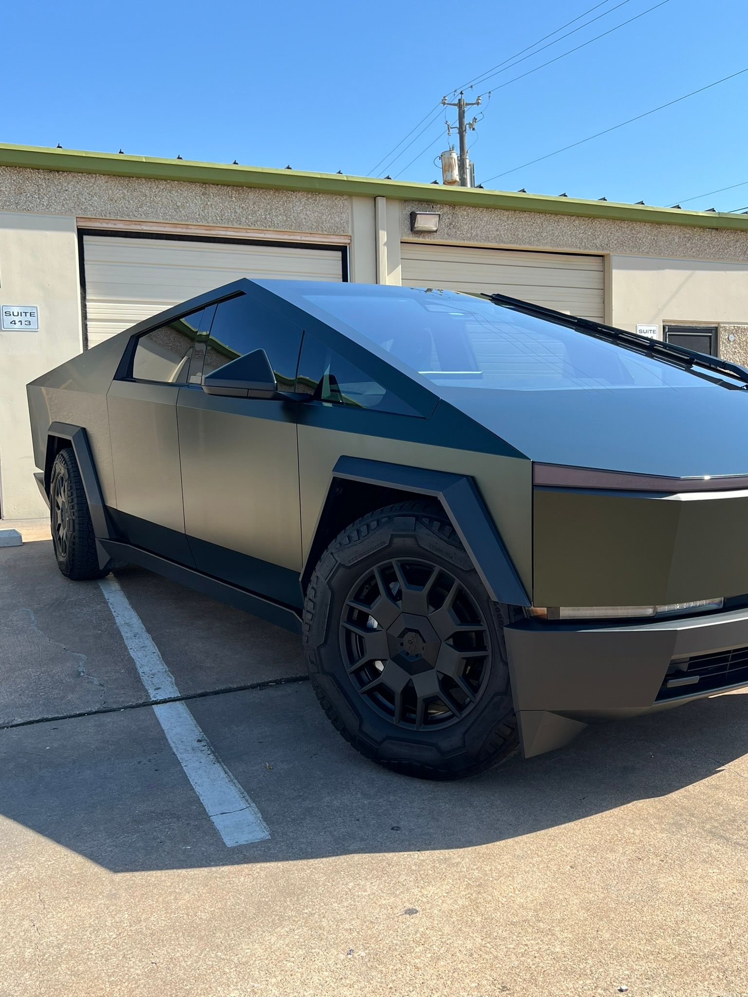 Cybertruck PPF wrapped with Retro Olive Green from Ultrafit 