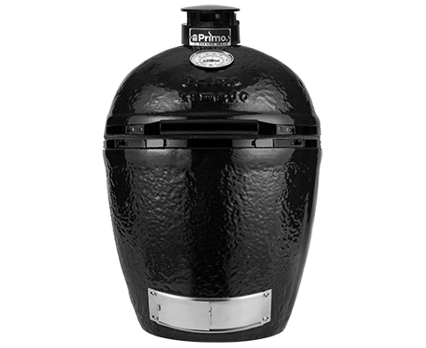 Een zwarte grill zit op een wit oppervlak.
