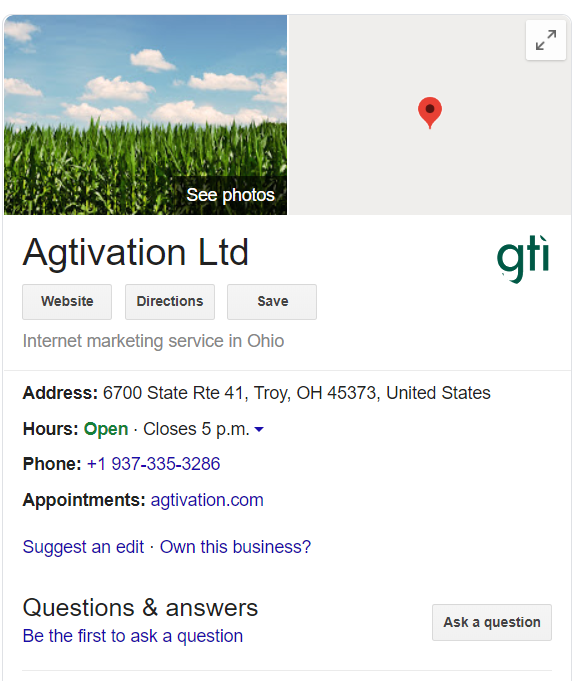 Agtivation Ltd google my business page