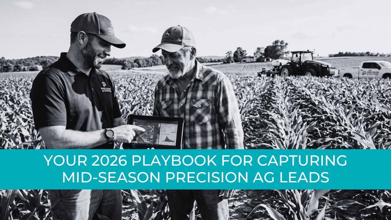 Ag dealership rep in a cornfield with a farmer.