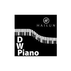 A black and white logo for a piano company.