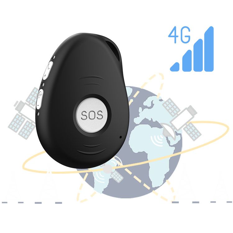 A sos button is surrounded by satellites and a globe.