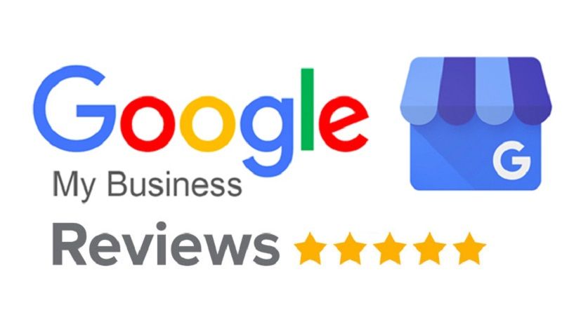 A google my business reviews logo with a store icon.