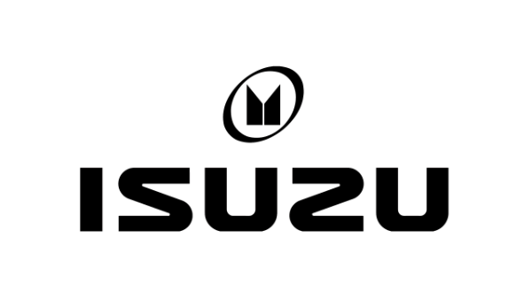 A black and white isuzu logo on a white background.