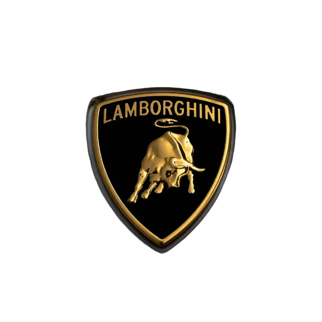 A lamborghini logo with a bull on it on a white background.
