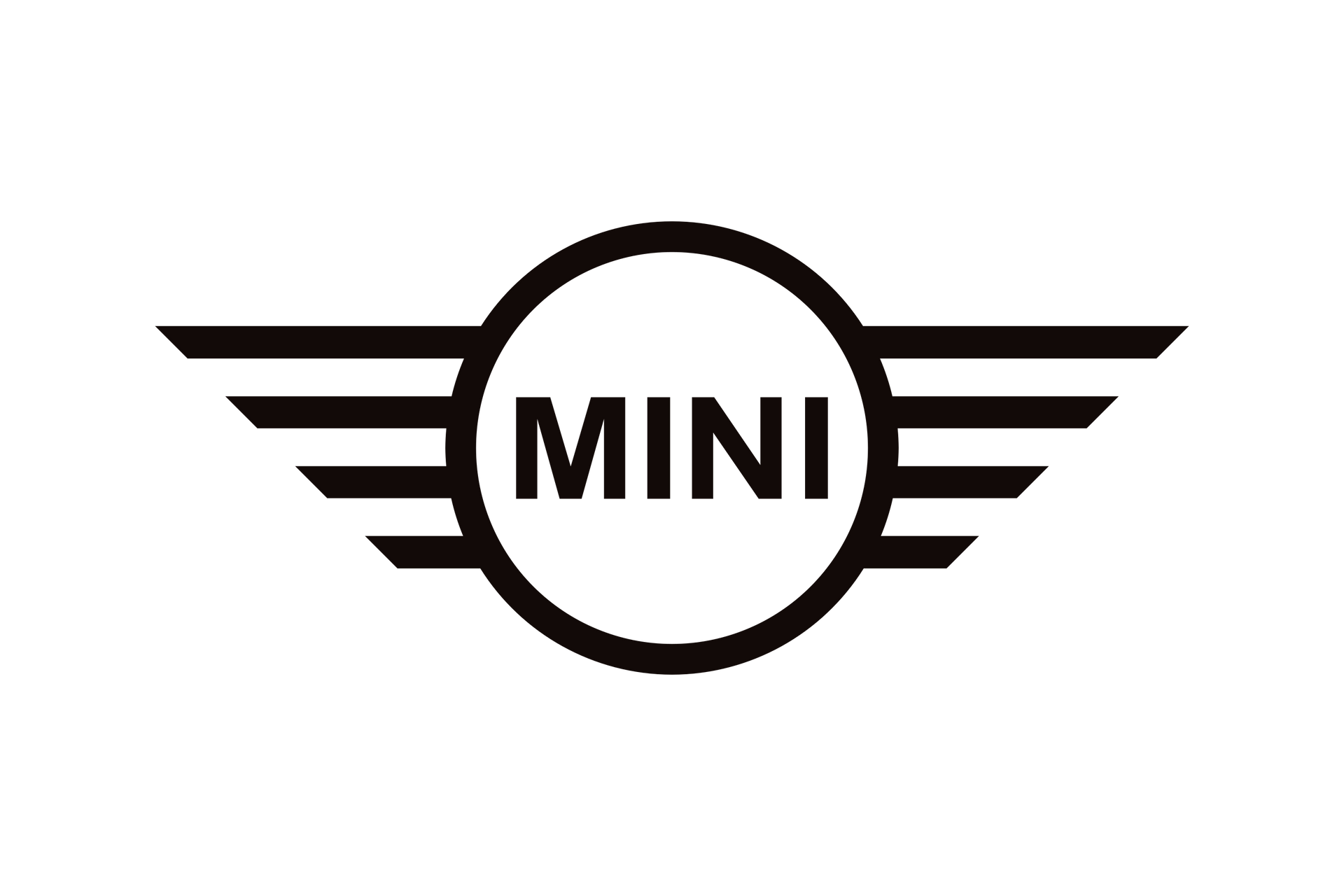 A black and white mini cooper logo with wings on a white background.