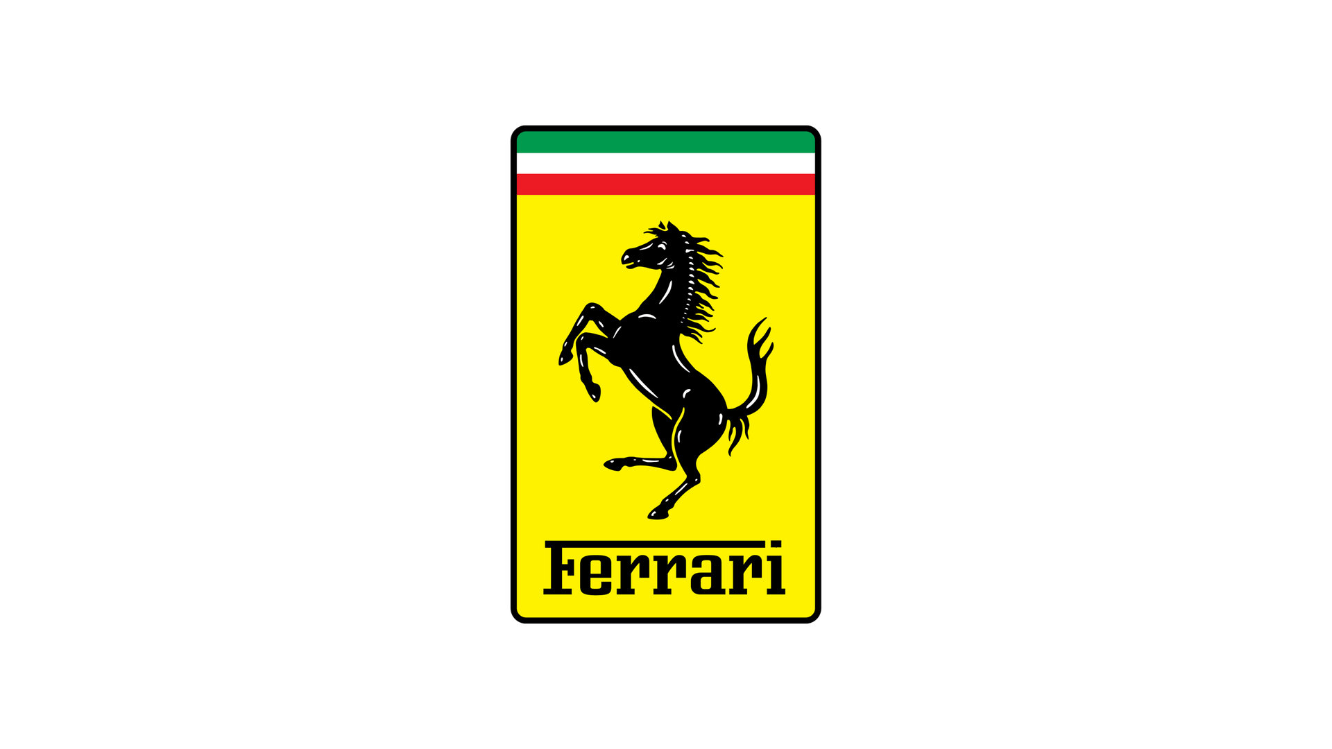 A ferrari logo with a horse on its hind legs.