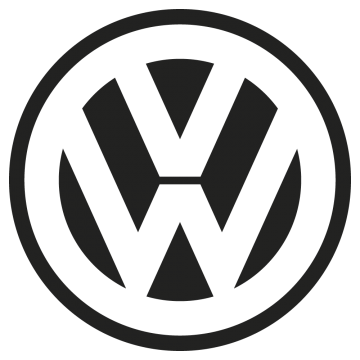 A black and white volkswagen logo in a circle on a white background