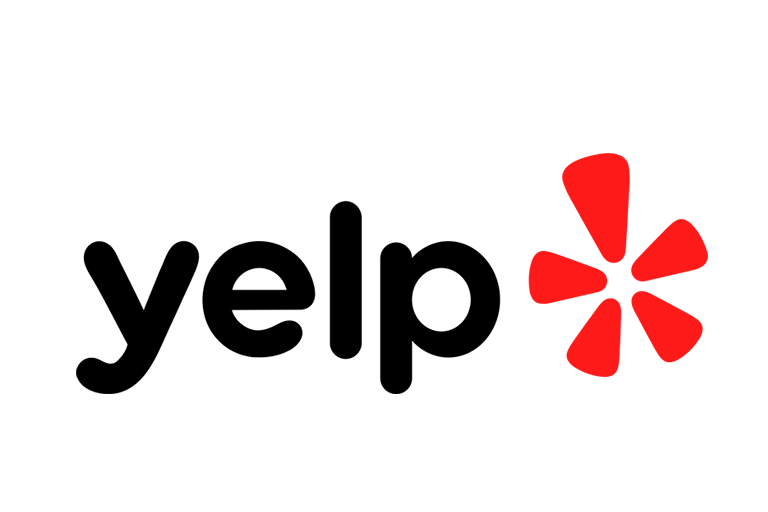 A yelp logo with a red star on a white background