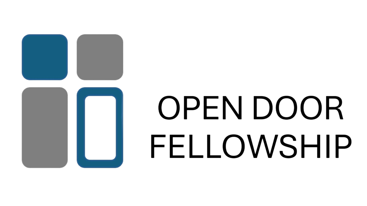 Open Door Fellowship logo with blue and gray squares and text on white background