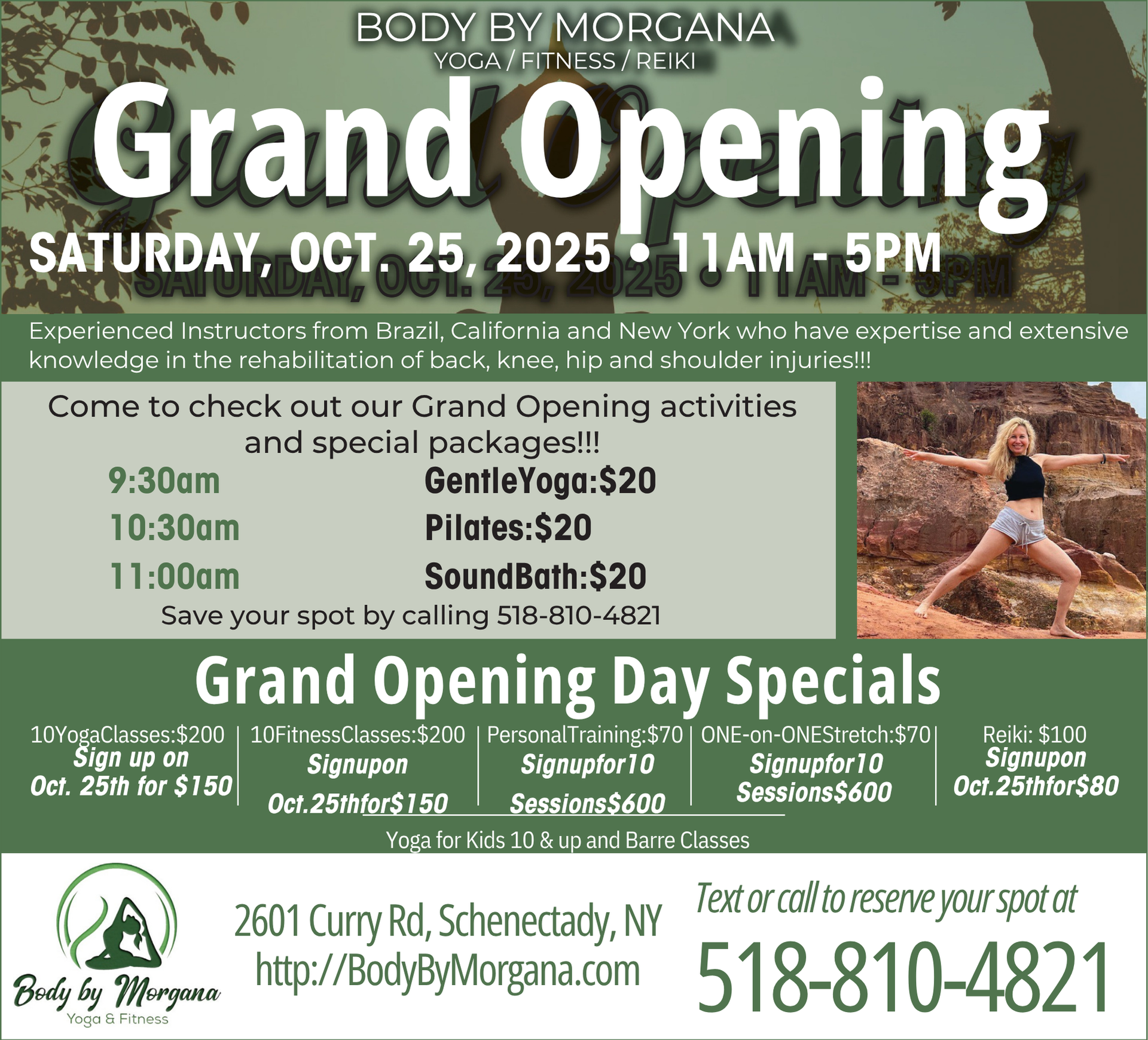 Grand opening announcement for Body By Morgana on Oct. 25, 2025 in Schenectady, NY