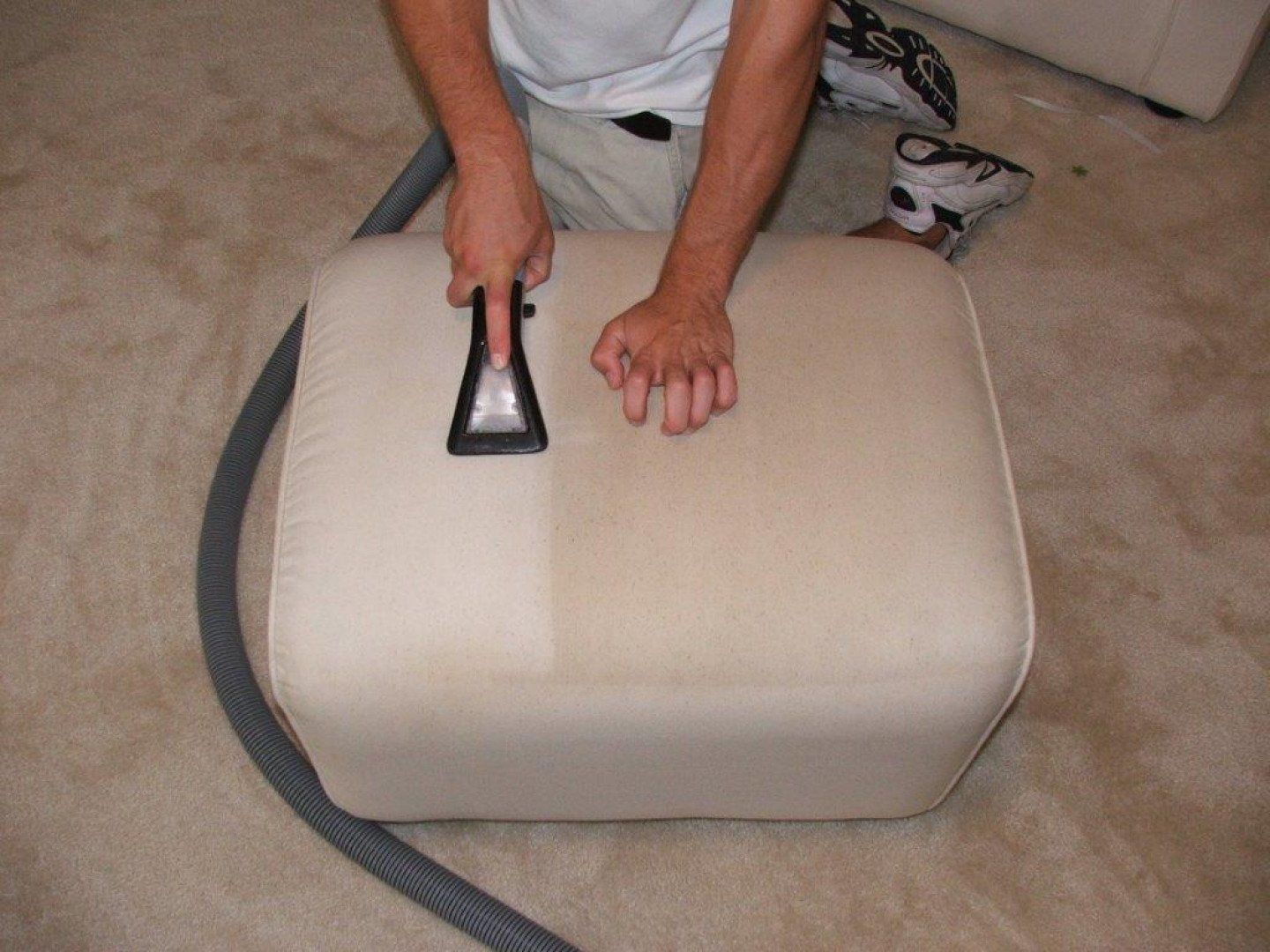 Upholstery cleaning in a sofa
