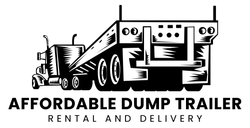 A black and white logo for affordable dump trailer rental and delivery.