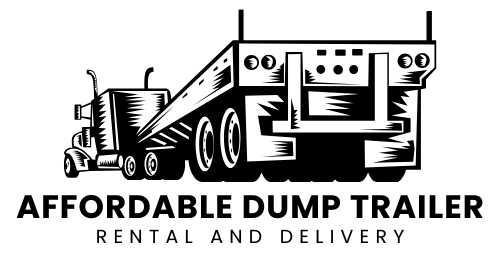 A black and white logo for affordable dump trailer rental and delivery.