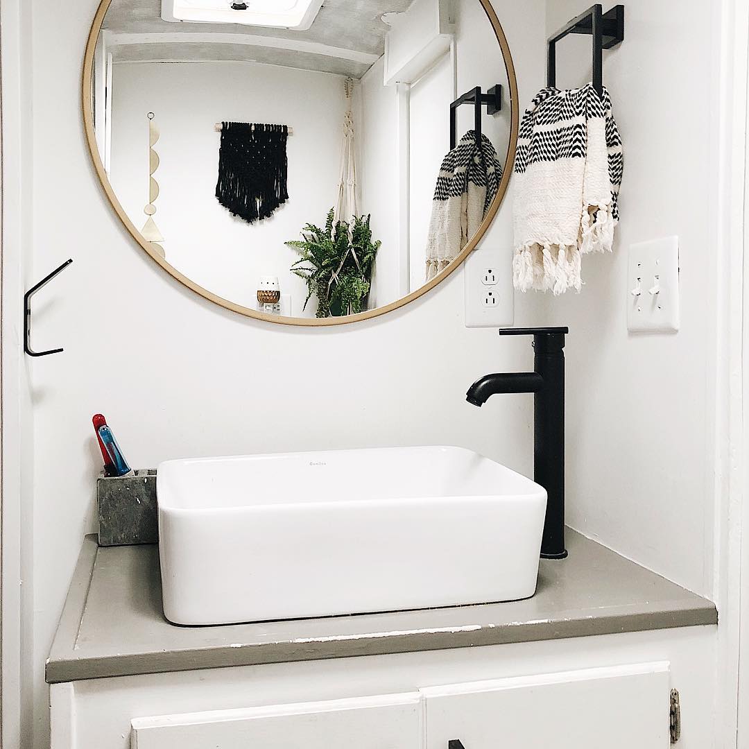tiny living bathroom school bus conversion