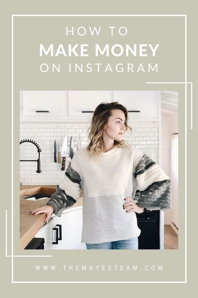 Debbies Mayes from The Mayes Team stands in the skoolie kitchen with her left hand on her hip and looking to the left. Image overlaid with text that reads How to Make Money on Instagram.