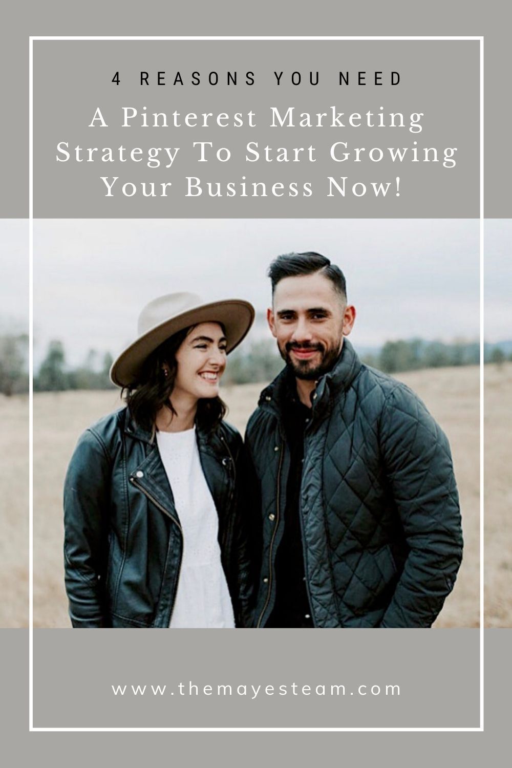 An image of Gabriel & Debbie Mayes smiling overlaid with text that reads A Pinterest Marketing Strategy To Start Growing Your Business Now!