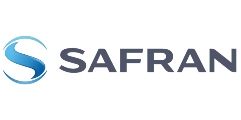 Logo Safran : une lettre « S » bleue stylisée à l'intérieur d'un cercle bleu ; texte « SAFRAN » en gris foncé.