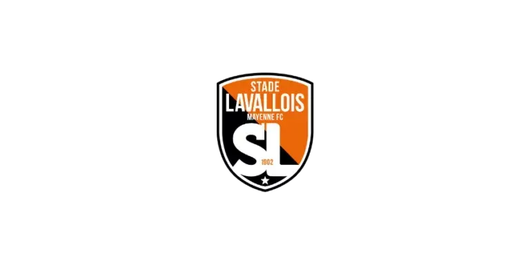 Logo du Stade Lavallois Mayenne FC, en forme de bouclier aux couleurs orange, noir et blanc.