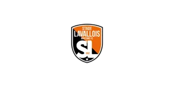 Logo du Stade Lavallois Mayenne FC, en forme de bouclier aux couleurs orange, noir et blanc.