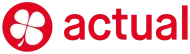 Icône de trèfle rouge avec le mot « réel » en texte rouge.