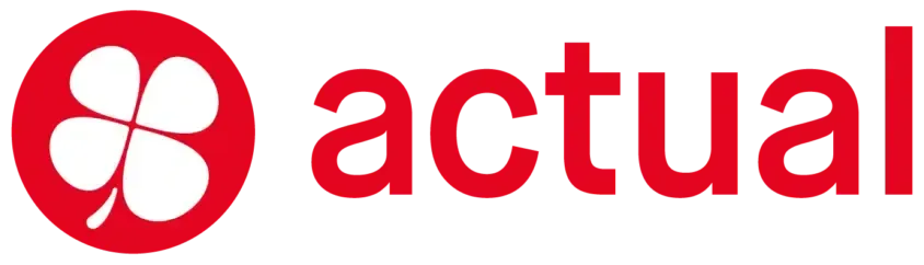 Logo rouge avec un trèfle dans un cercle, à côté du mot 